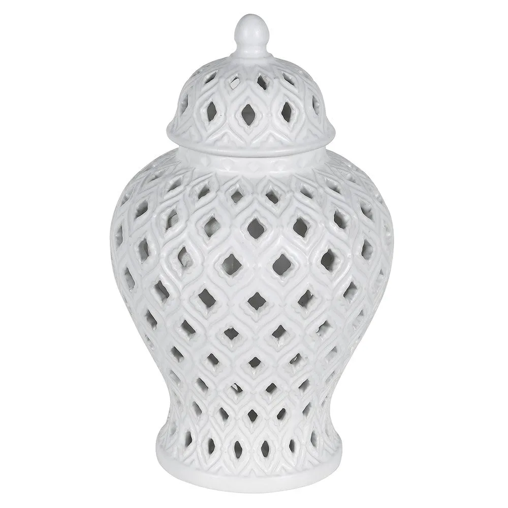 White Woven Lidded Ginger Jar | Small