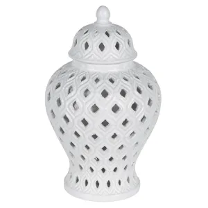 White Woven Lidded Ginger Jar | Small