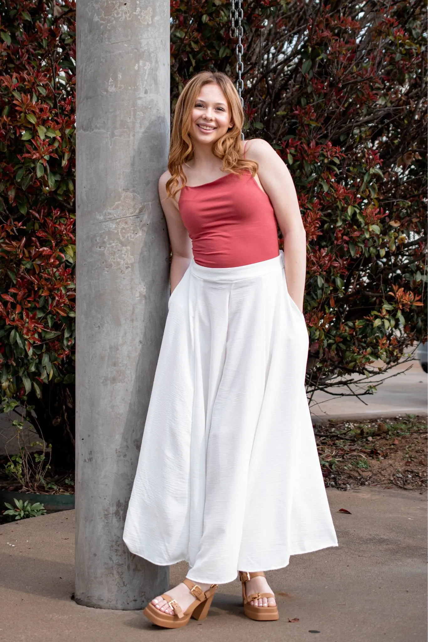 Wide Leg Woven Pant in White