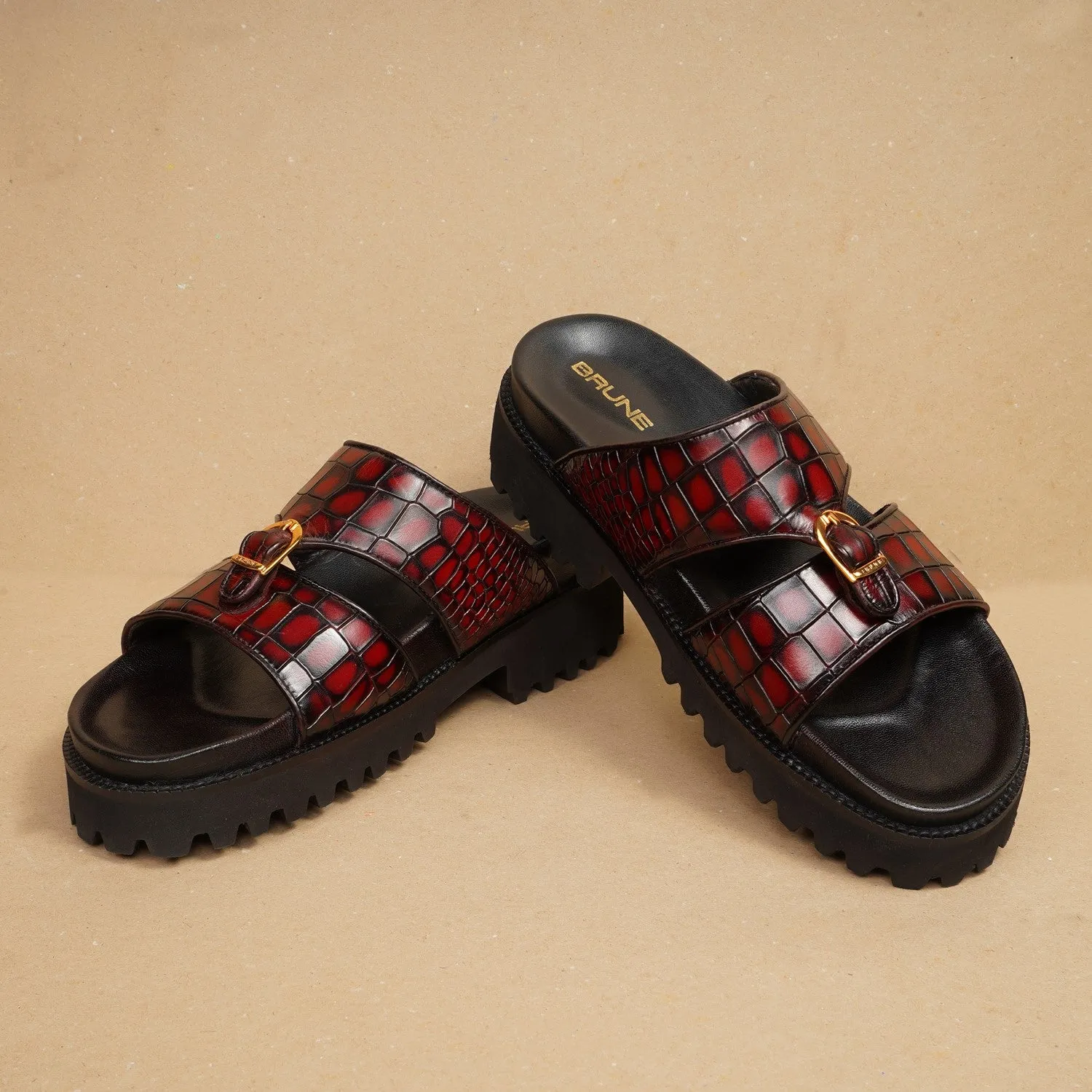 Wine Deep Cut Croco Super Chunky Slide-in Slippers