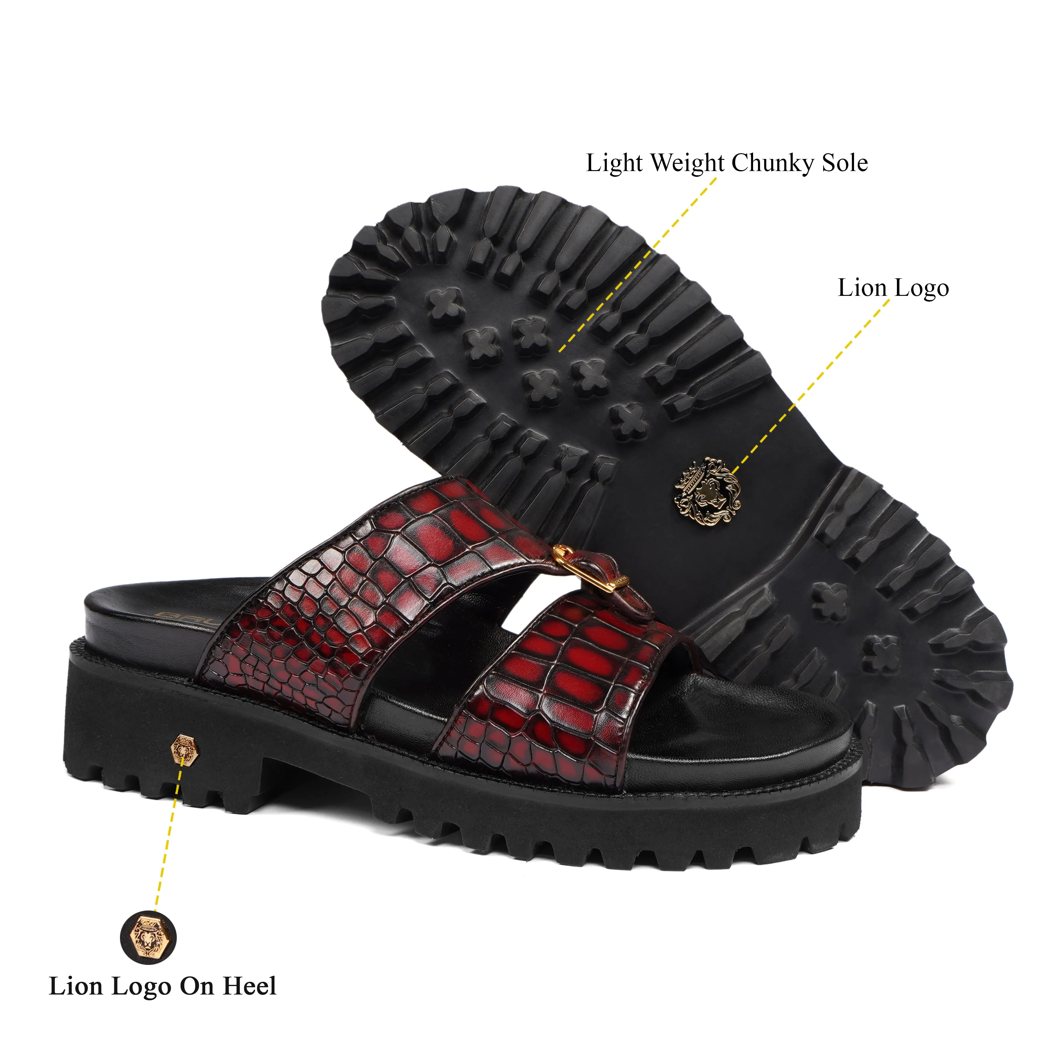 Wine Deep Cut Croco Super Chunky Slide-in Slippers
