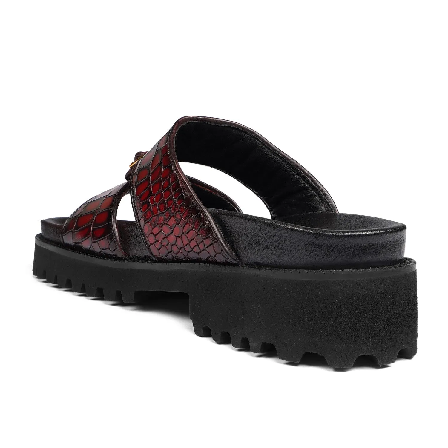 Wine Deep Cut Croco Super Chunky Slide-in Slippers