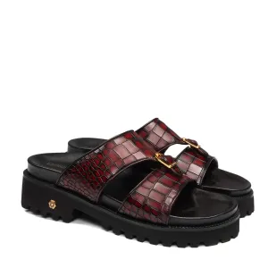 Wine Deep Cut Croco Super Chunky Slide-in Slippers