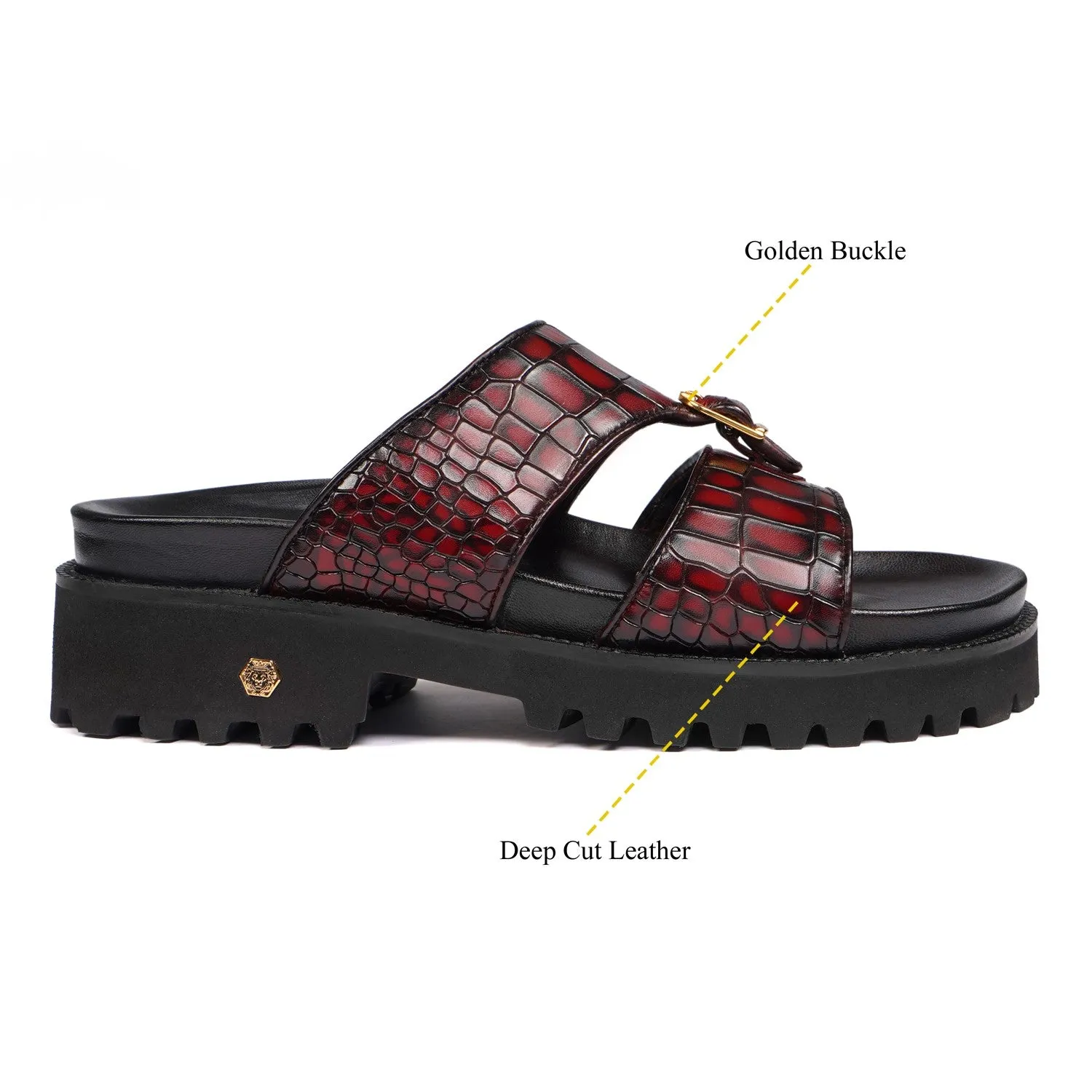 Wine Deep Cut Croco Super Chunky Slide-in Slippers