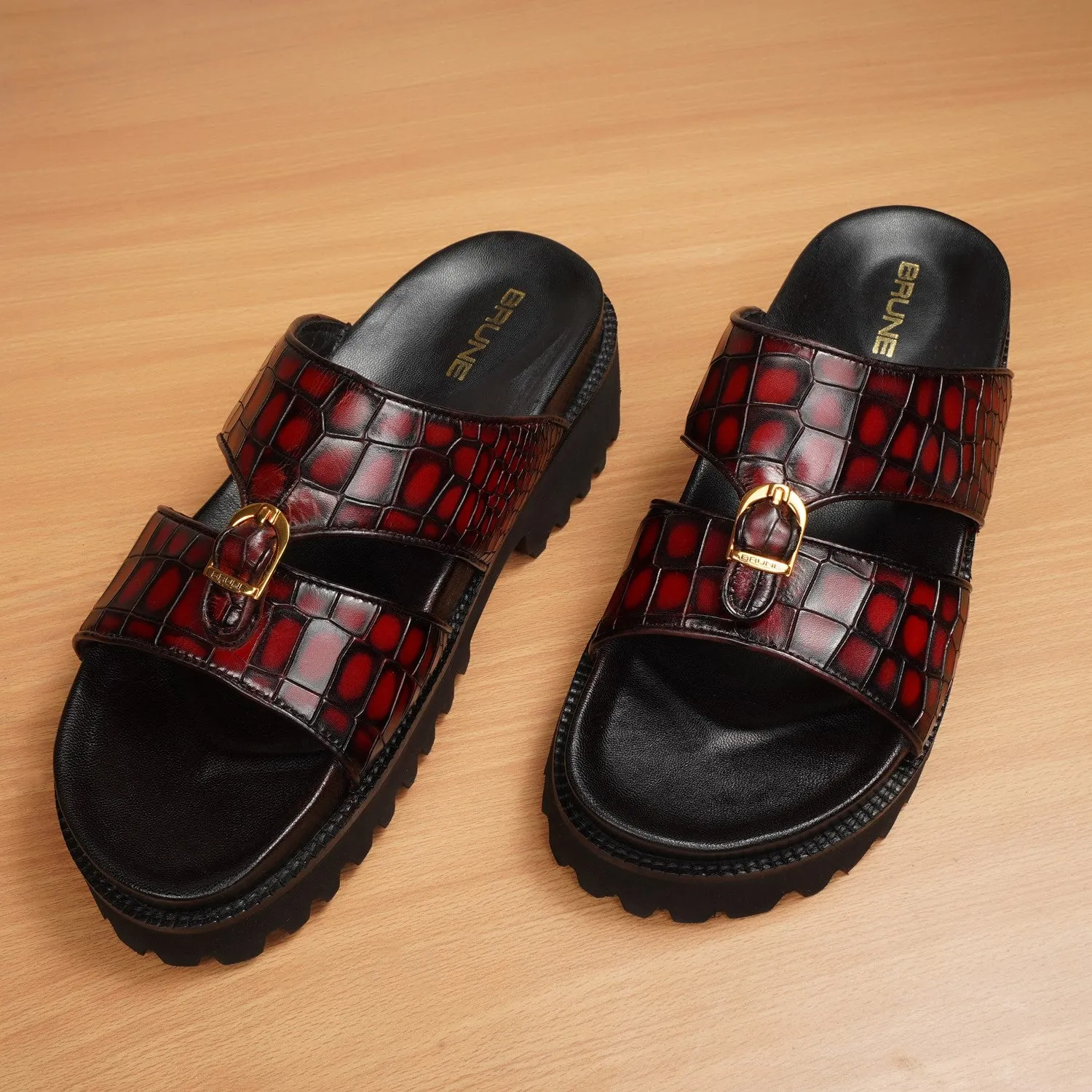 Wine Deep Cut Croco Super Chunky Slide-in Slippers