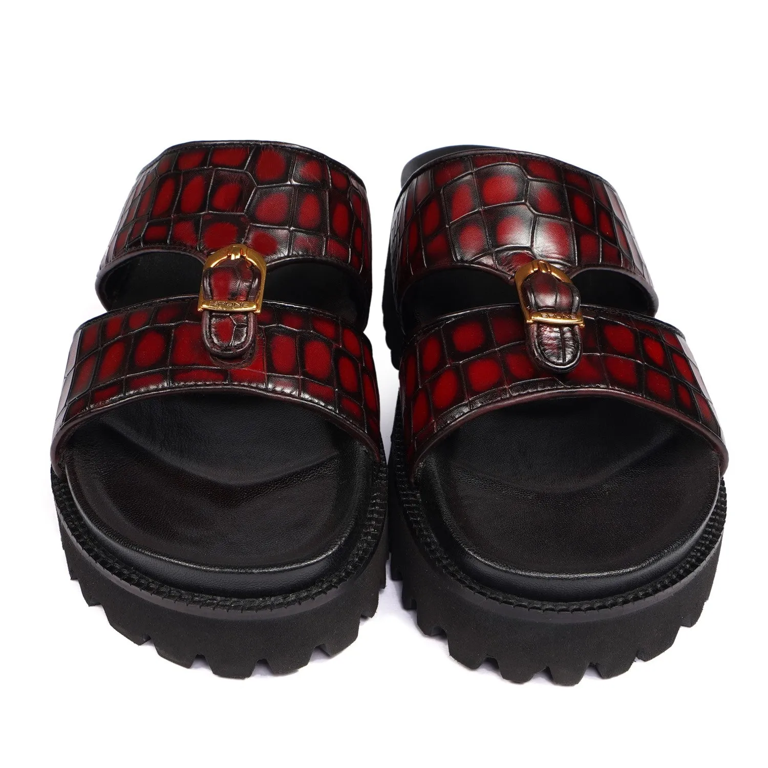 Wine Deep Cut Croco Super Chunky Slide-in Slippers