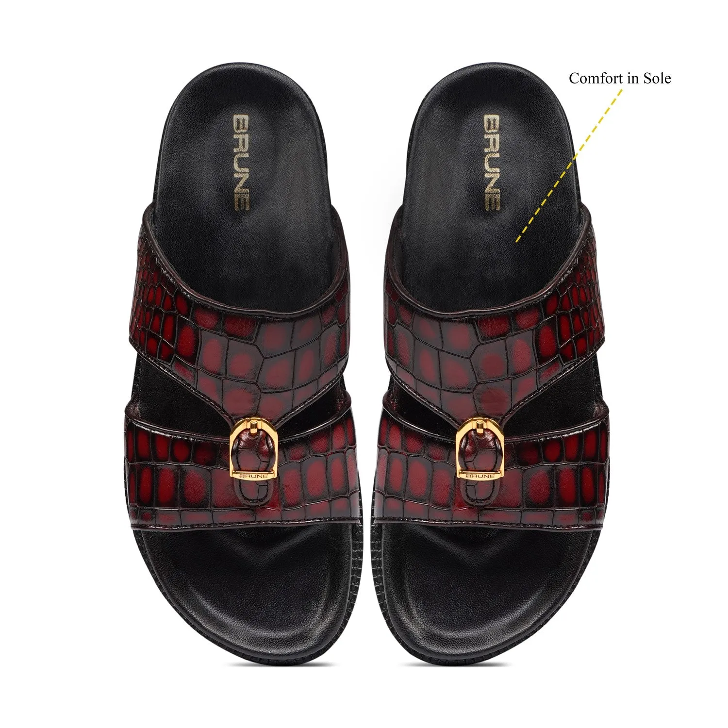 Wine Deep Cut Croco Super Chunky Slide-in Slippers