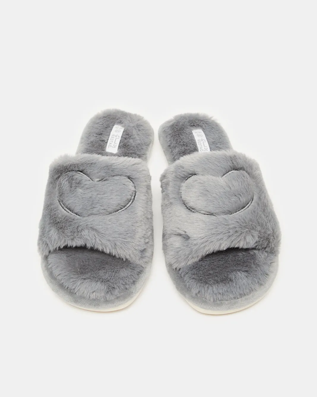 Women Grey Heart Embroidered Slipper