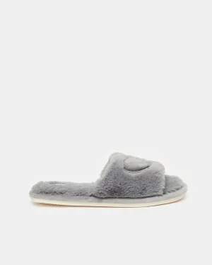 Women Grey Heart Embroidered Slipper