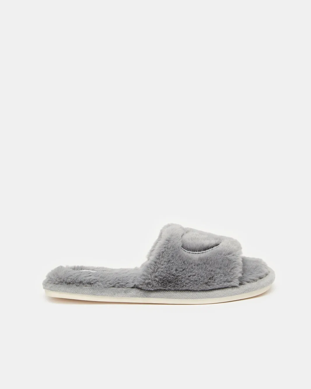 Women Grey Heart Embroidered Slipper