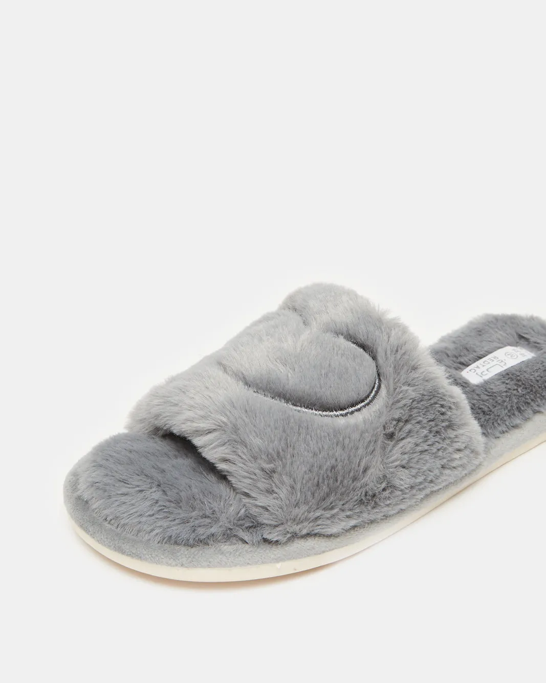 Women Grey Heart Embroidered Slipper