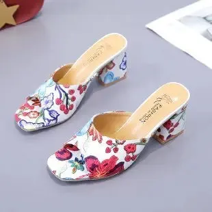 Women's Printed Chunky Heel Slippers