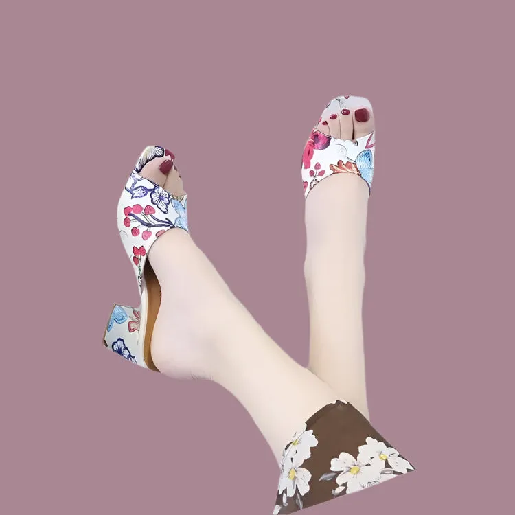 Women's Printed Chunky Heel Slippers