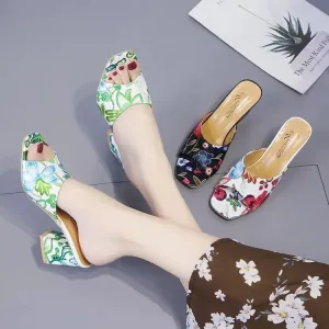 Women's Printed Chunky Heel Slippers
