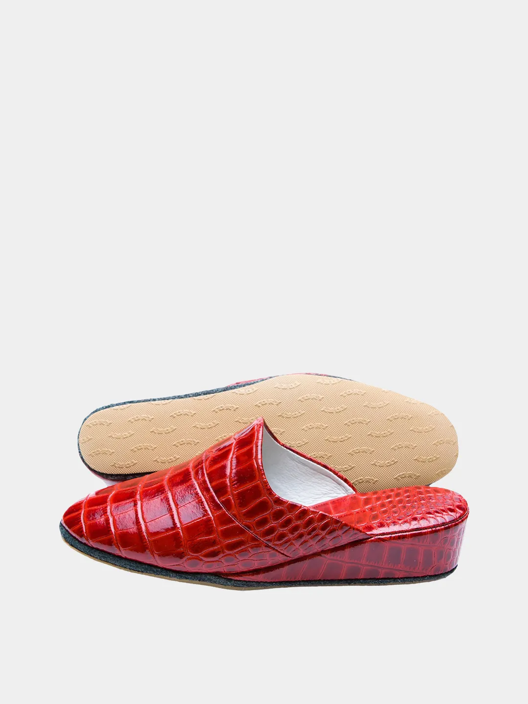 Women's "Red Crocodile" slippers Model 1135 Embossed Cowhide Leather