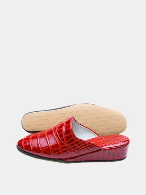 Women's "Red Crocodile" slippers Model 1135 Embossed Cowhide Leather
