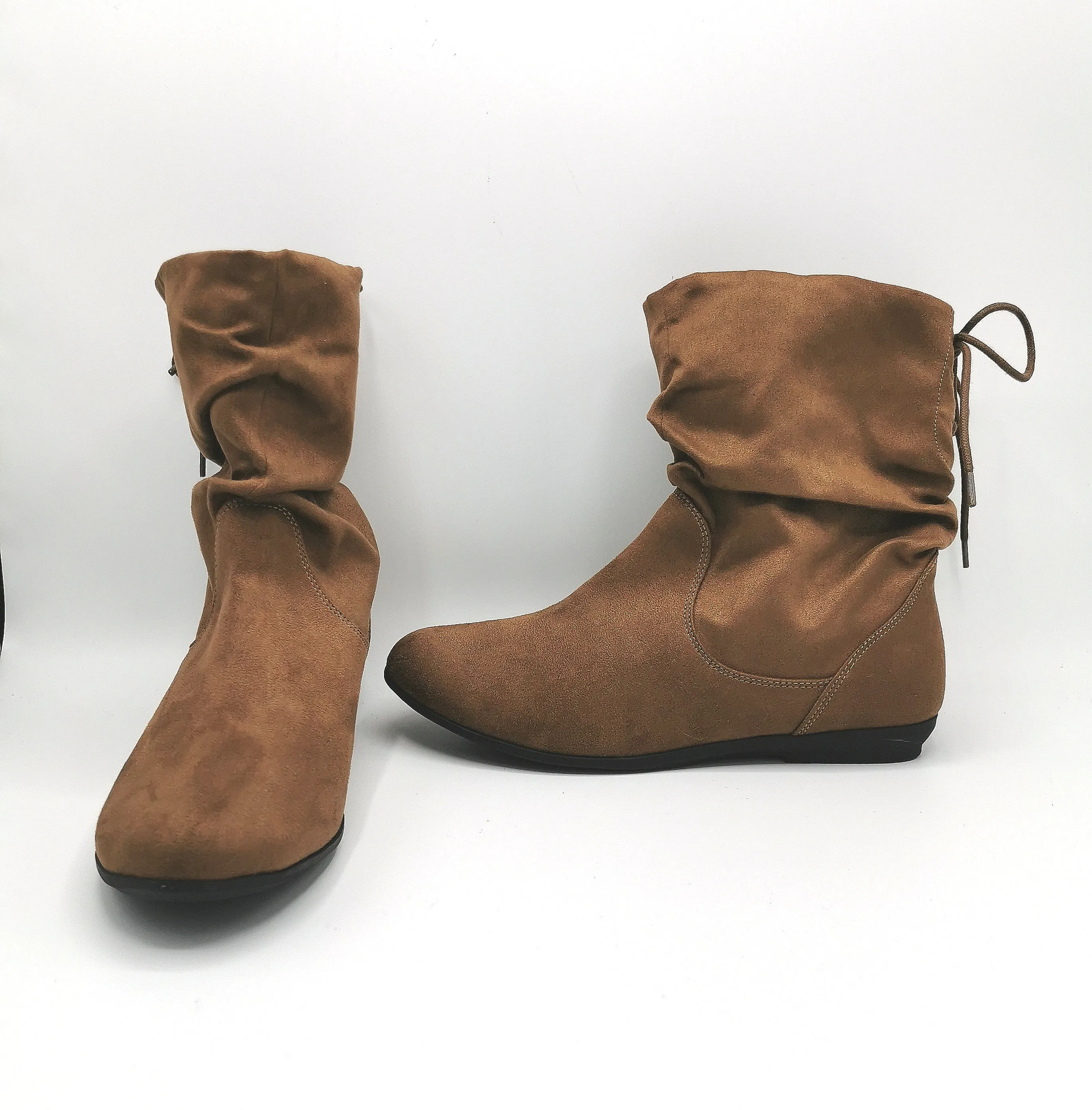 WOMENS SIZE 7.5 - AMERICAN EAGLE, Medium Brown, Faux Suede, Tie-back Ankle Booties EUC B21