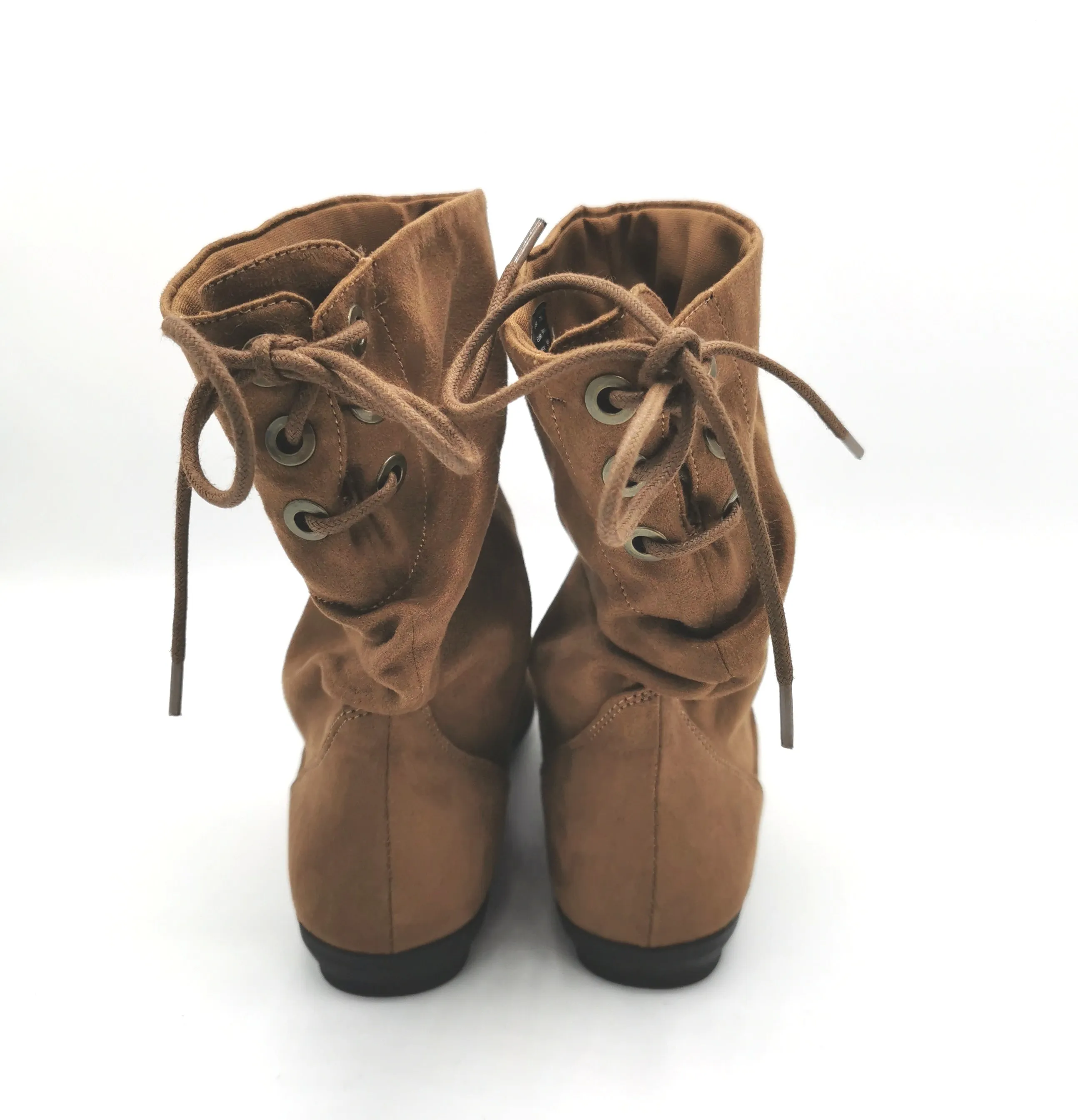 WOMENS SIZE 7.5 - AMERICAN EAGLE, Medium Brown, Faux Suede, Tie-back Ankle Booties EUC B21