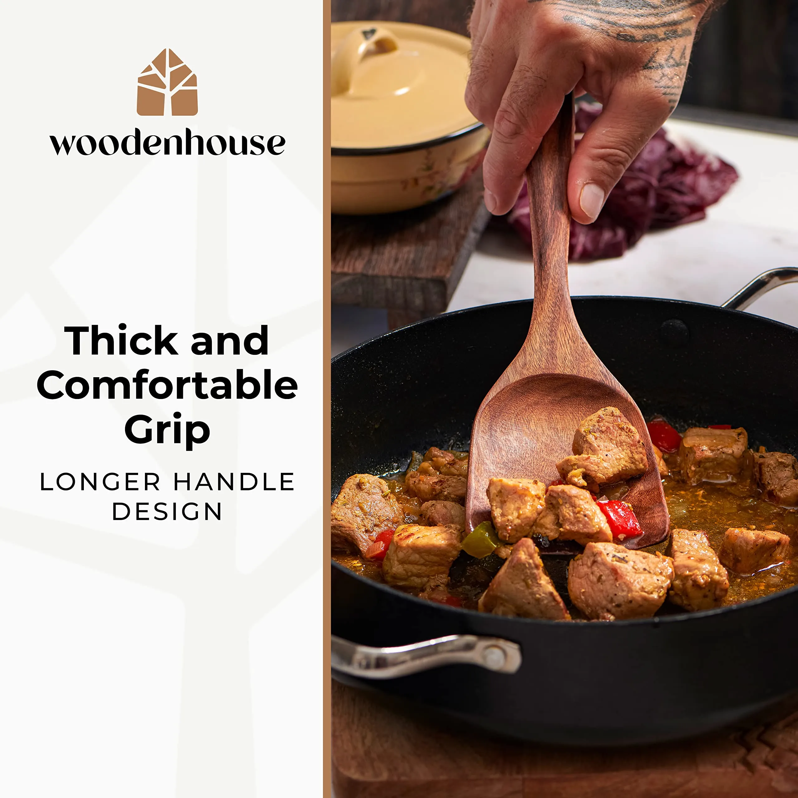 Wooden Spoons for Cooking – Wooden Utensils for Cooking Set with Holder, Spoon Rest & Hooks, Teak Wood Nonstick Kitchen Cookware – Durable Set of 8pcs
