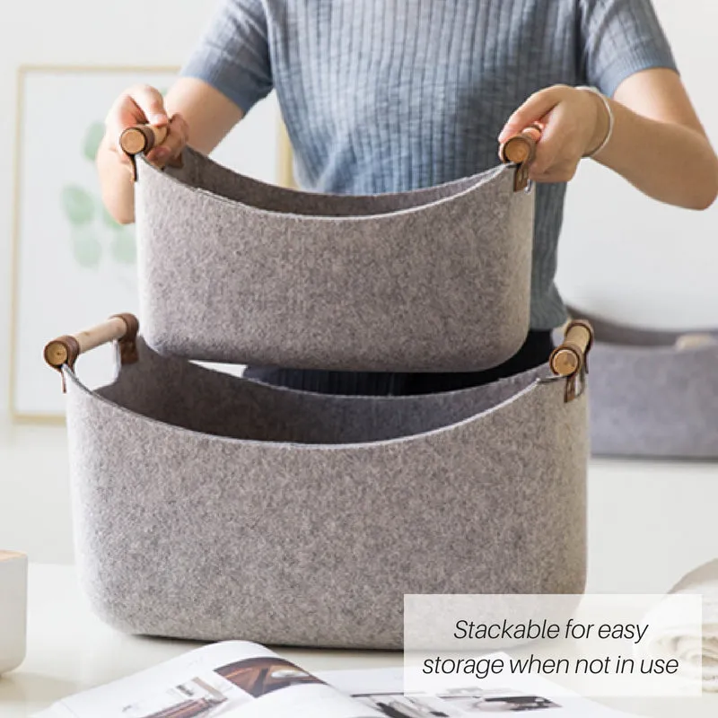 Woven Felt Basket with Wooden Handles