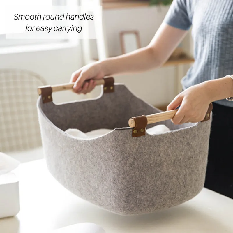 Woven Felt Basket with Wooden Handles