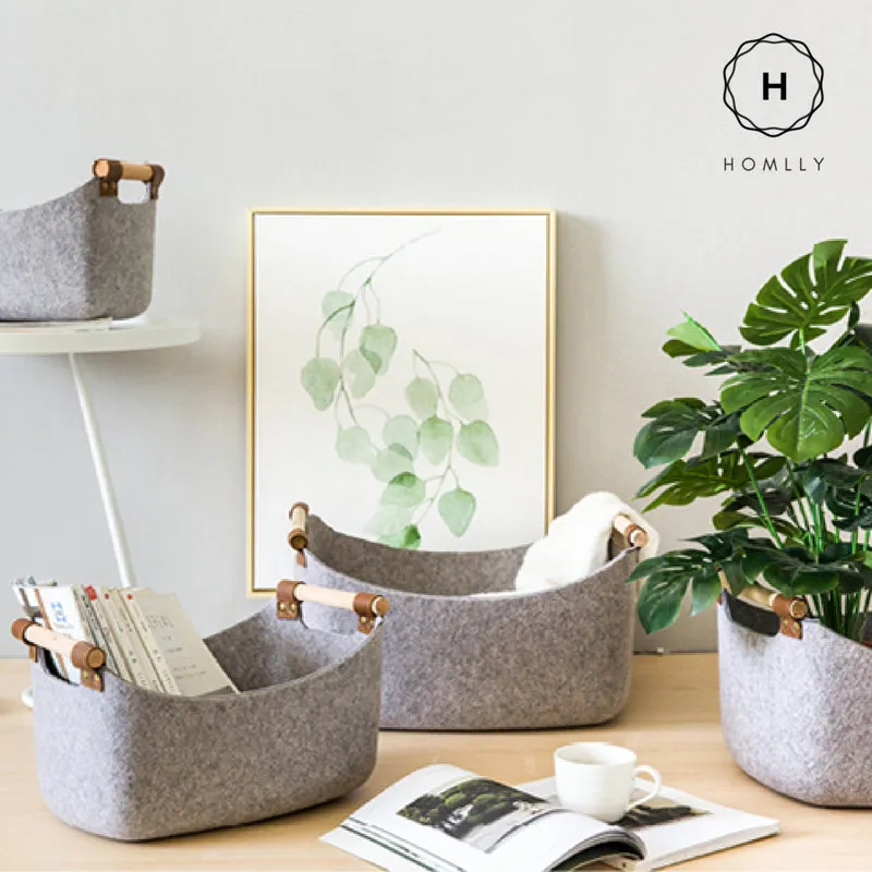 Woven Felt Basket with Wooden Handles