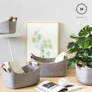 Woven Felt Basket with Wooden Handles
