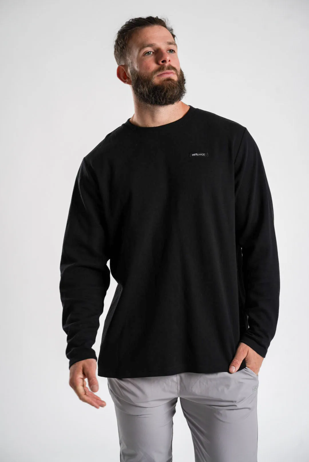Woven Patch Long Sleeve Waffle Tee
