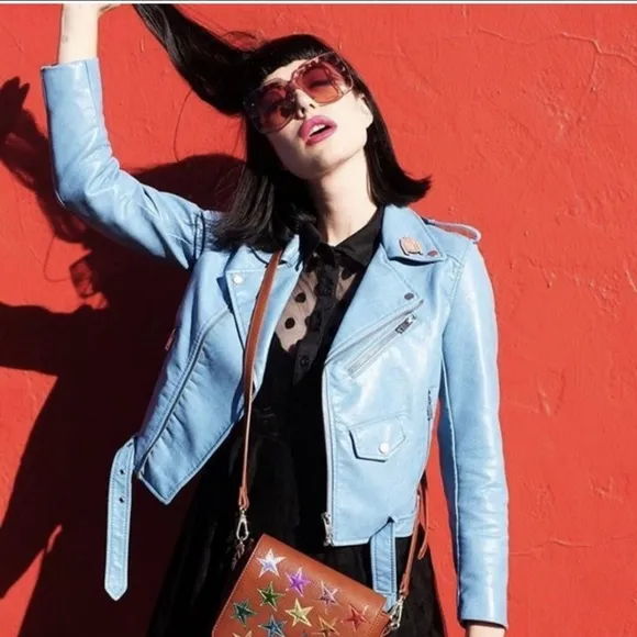 Zara Blue Biker Leather Jacket