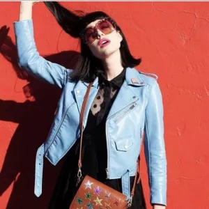 Zara Blue Biker Leather Jacket