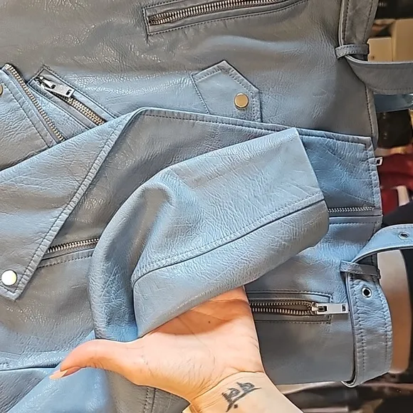 Zara Blue Biker Leather Jacket