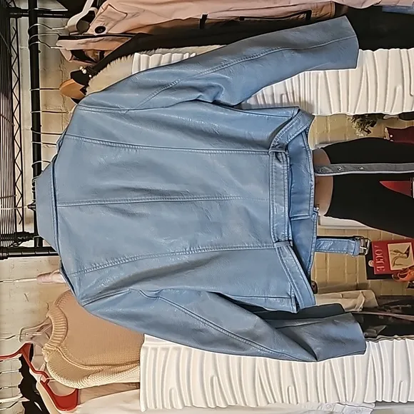 Zara Blue Biker Leather Jacket