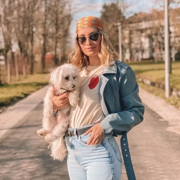 Zara Blue Biker Leather Jacket