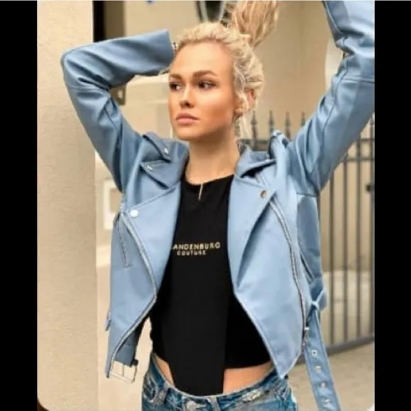 Zara Blue Biker Leather Jacket