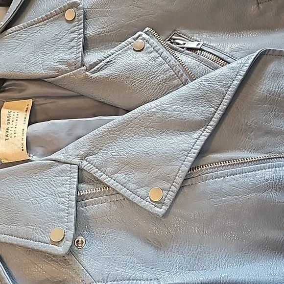 Zara Blue Biker Leather Jacket