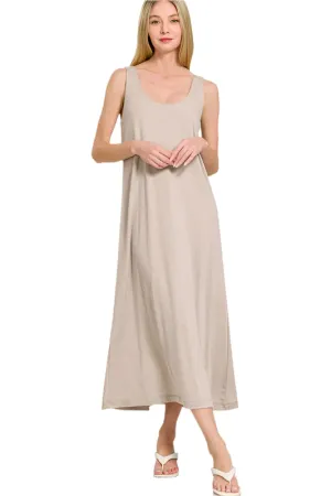 Zenana French Terry Twisted Strap Midi Dress